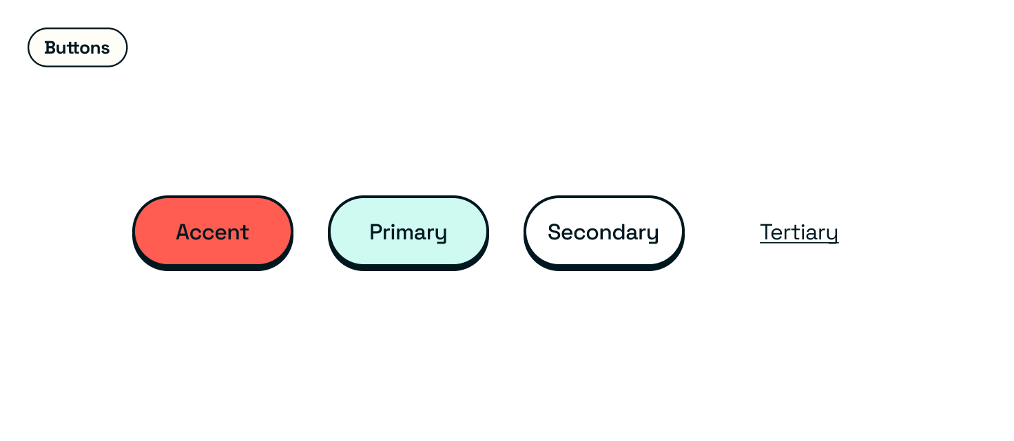 Buttons showing accent, primary, secondary and tertiary options