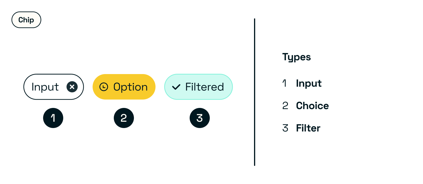 Chip type examples — input, filter and choice